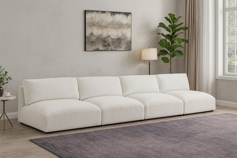 Hadley 152" Cream Fabric Upholstered Armless Sofa, 4-Piece