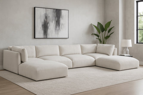 Hadley 152" Cream Fabric Upholstered Sectional, 6-Piece (Style 2)