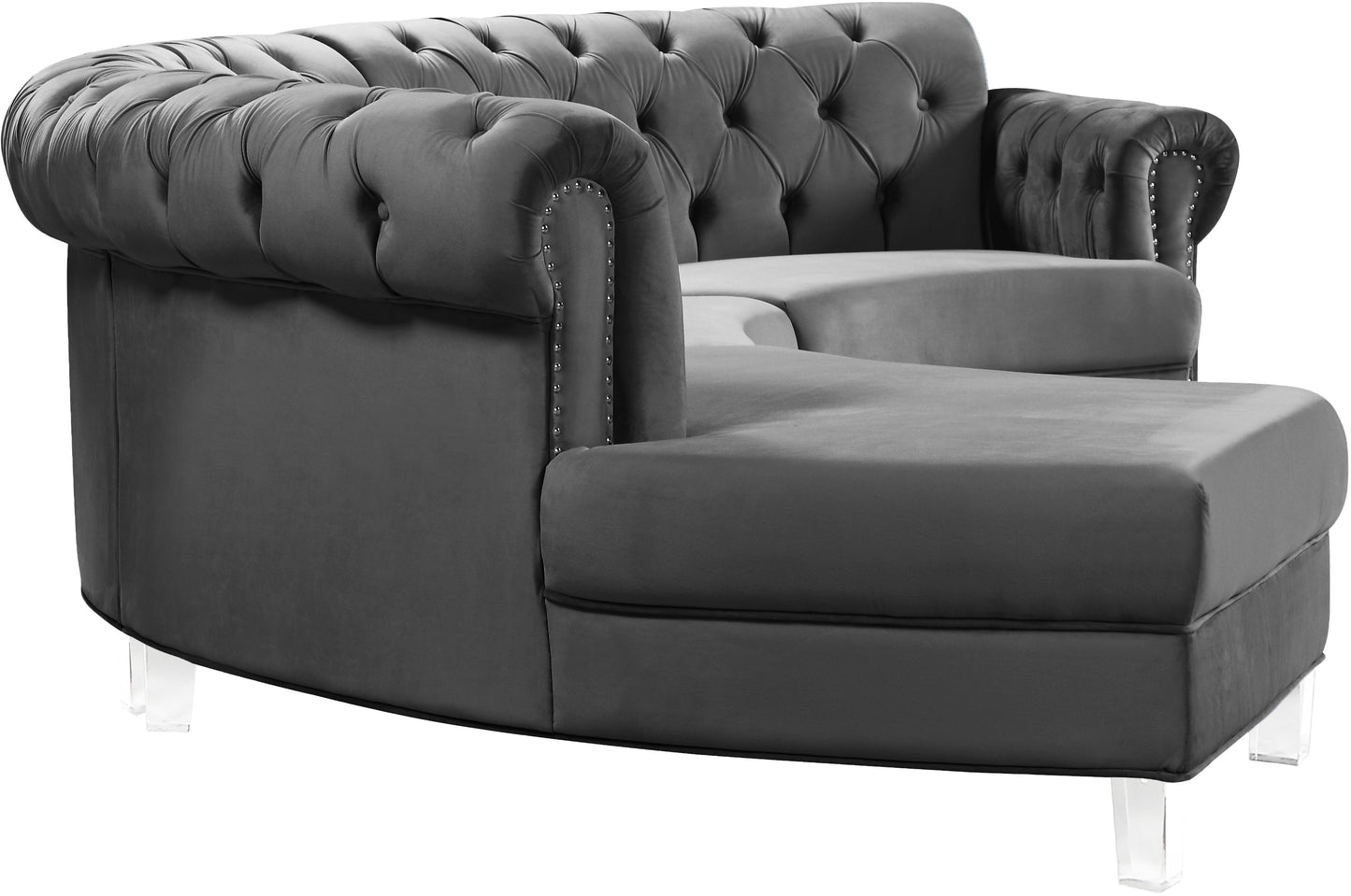 mulberry grey velvet 3pc. sectional pc