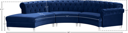 Mulberry Navy Velvet 3pc. Sectional PC