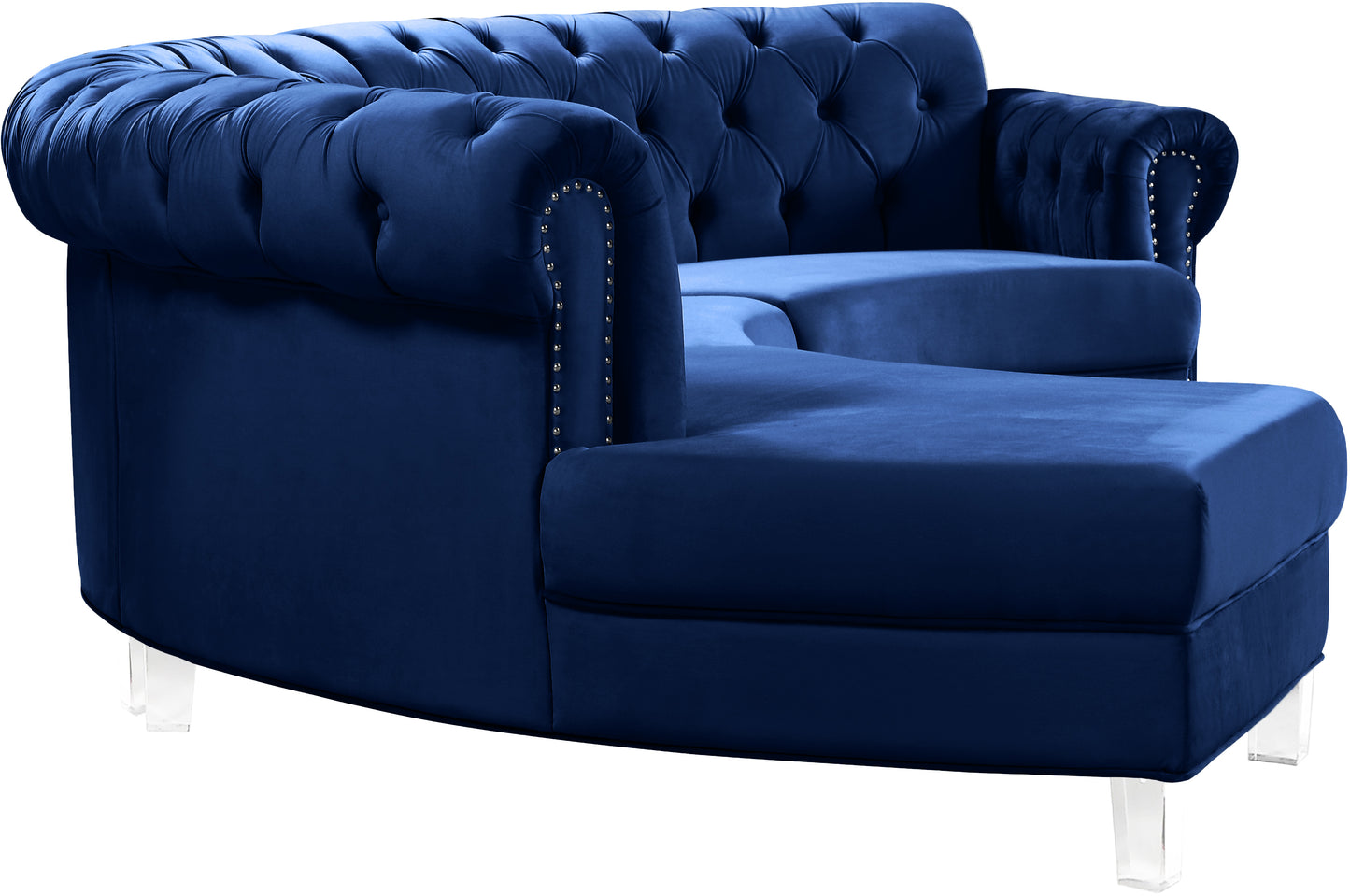 mulberry navy velvet 3pc. sectional pc