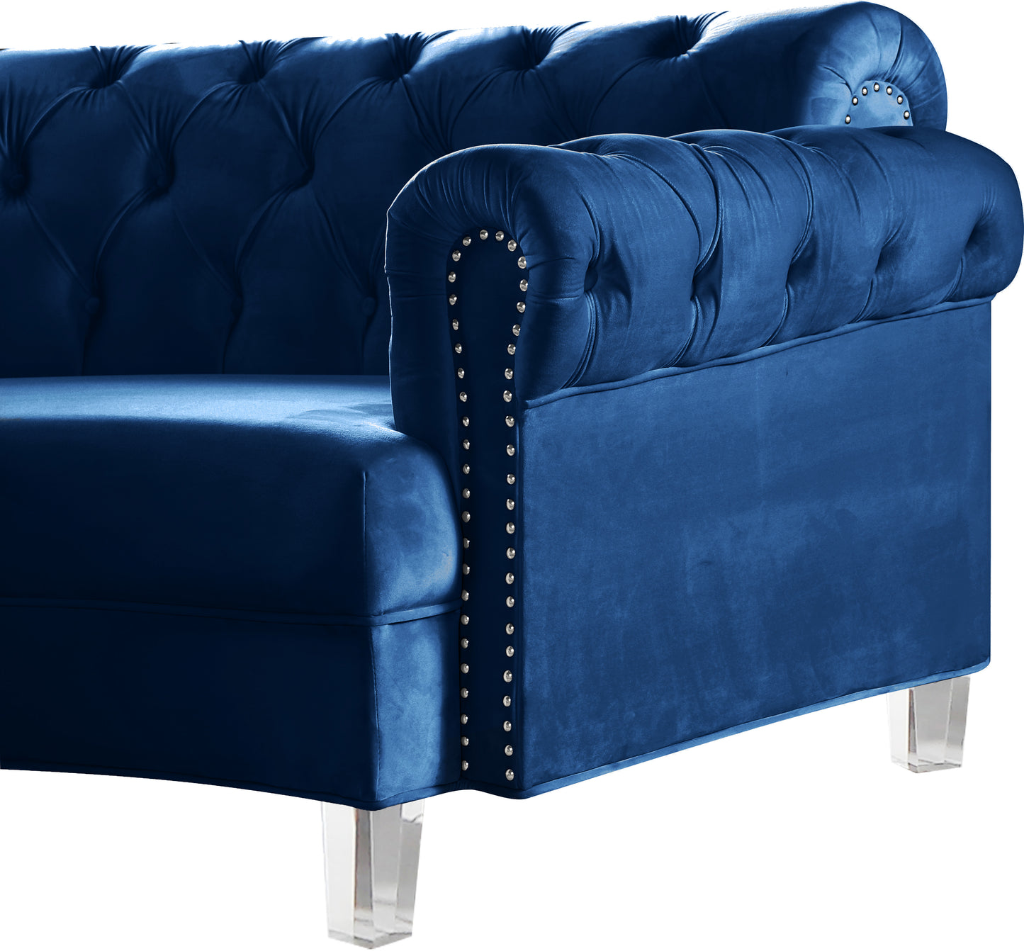 mulberry navy velvet 3pc. sectional pc