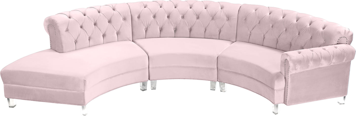 mulberry pink velvet 3pc. sectional pc