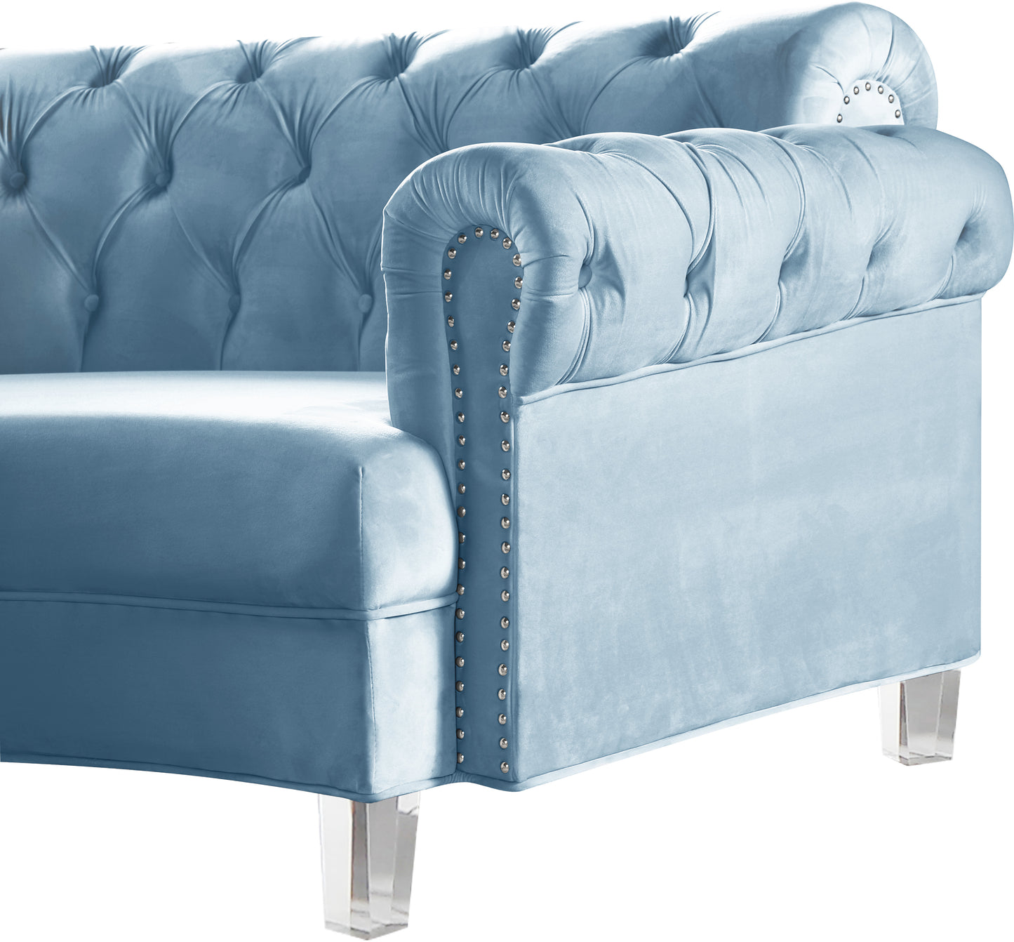 mulberry sky blue velvet 3pc. sectional pc