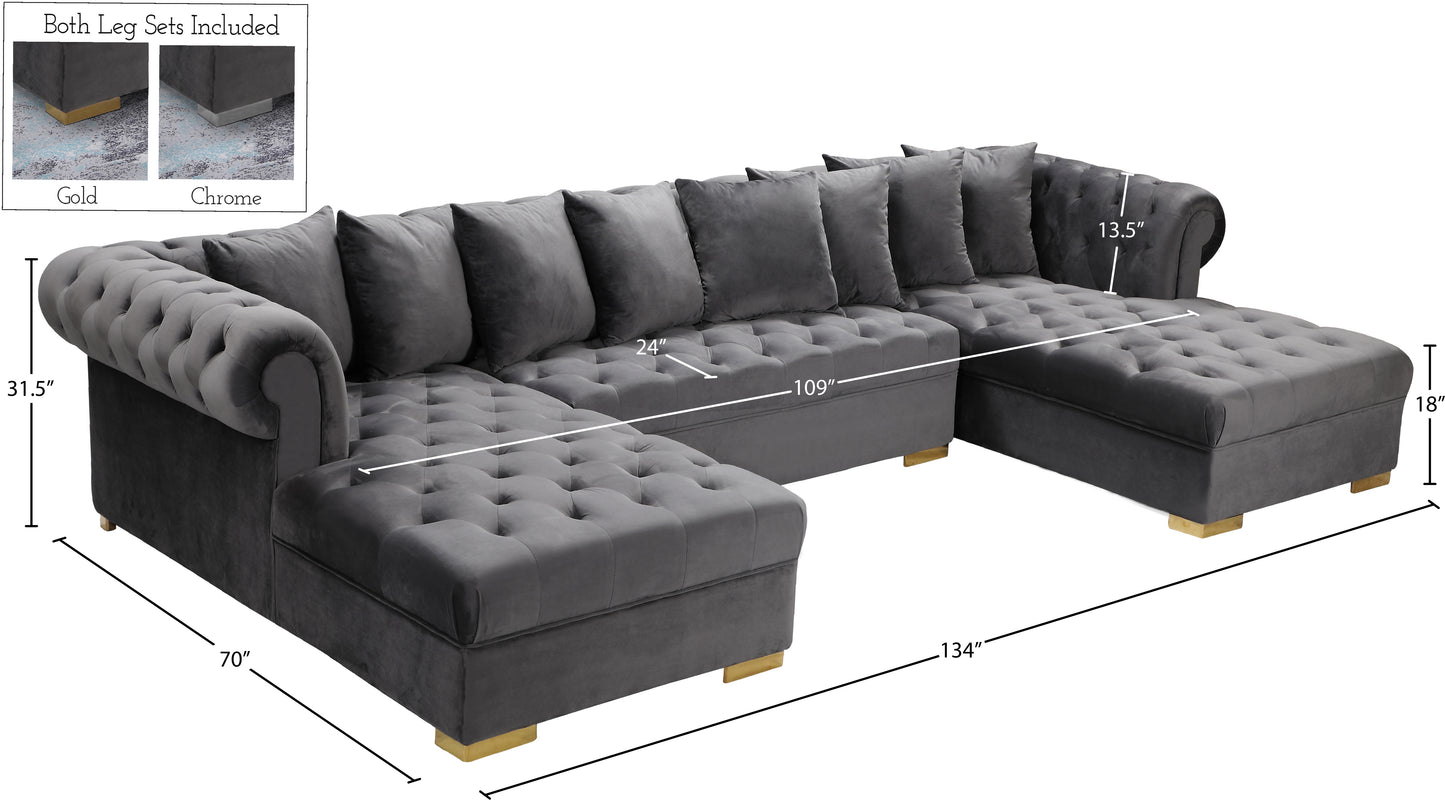 candace grey velvet 3pc. sectional sectional