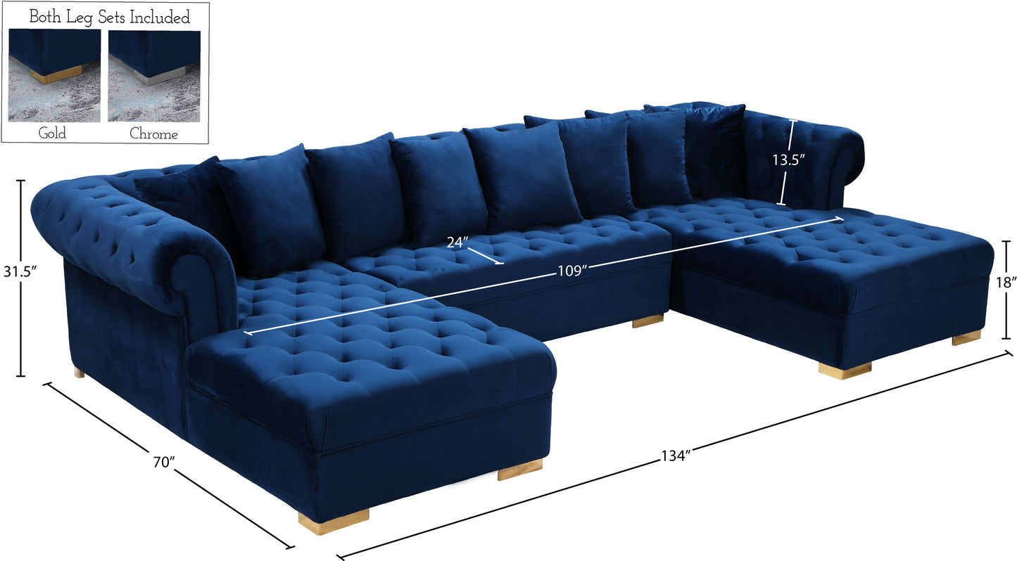 candace navy velvet 3pc. sectional sectional