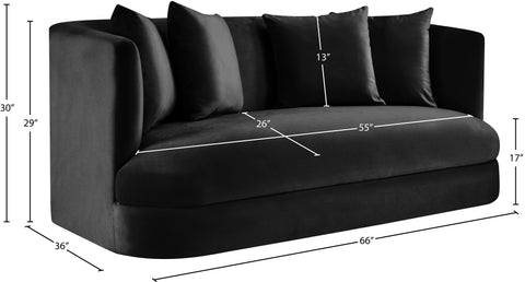 Jolie 66" Black Velvet Upholstered Loveseat, 1 Piece