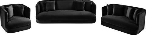 Jolie 66" Black Velvet Upholstered Loveseat, 1 Piece