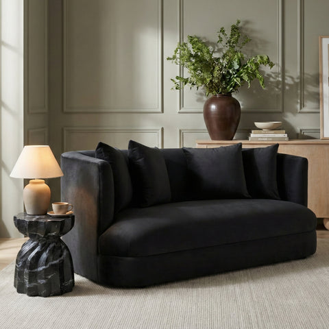 Jolie 66" Black Velvet Upholstered Loveseat, 1 Piece