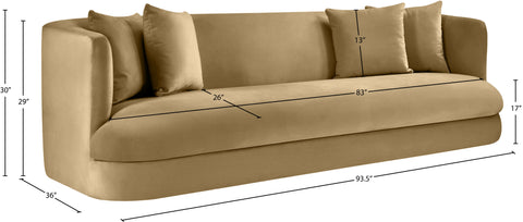 Jolie 93.5" Camel Velvet Upholstered Sofa, 1 Piece