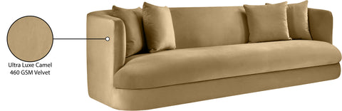 Jolie 93.5" Camel Velvet Upholstered Sofa, 1 Piece