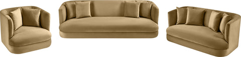 Jolie 93.5" Camel Velvet Upholstered Sofa, 1 Piece