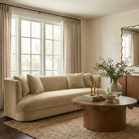 Jolie 93.5" Camel Velvet Upholstered Sofa, 1 Piece