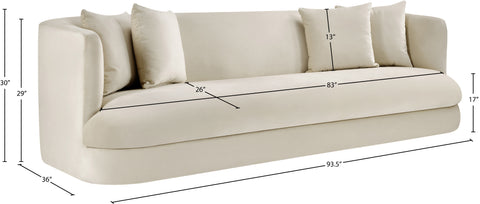 Jolie 93.5" Cream Velvet Upholstered Sofa, 1 Piece