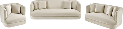 Jolie 93.5" Cream Velvet Upholstered Sofa, 1 Piece