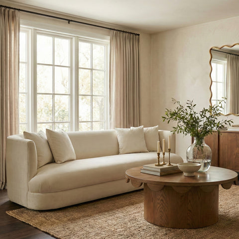 Jolie 93.5" Cream Velvet Upholstered Sofa, 1 Piece