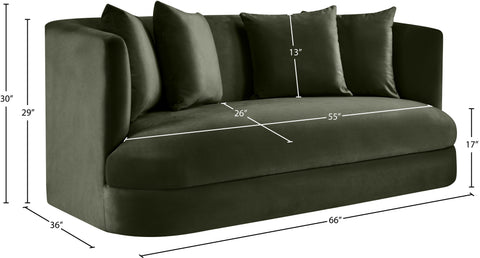 Jolie 66" Green Velvet Upholstered Loveseat, 1 Piece