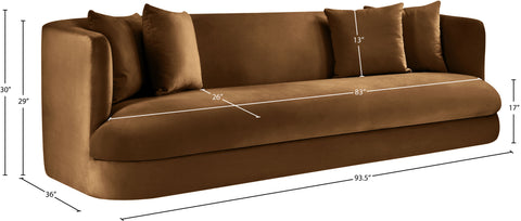 Jolie 93.5" Saddle Velvet Upholstered Sofa, 1 Piece