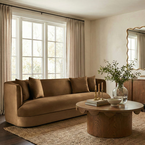 Jolie 93.5" Saddle Velvet Upholstered Sofa, 1 Piece