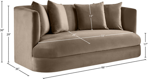 Jolie 66" Taupe Velvet Upholstered Loveseat, 1 Piece