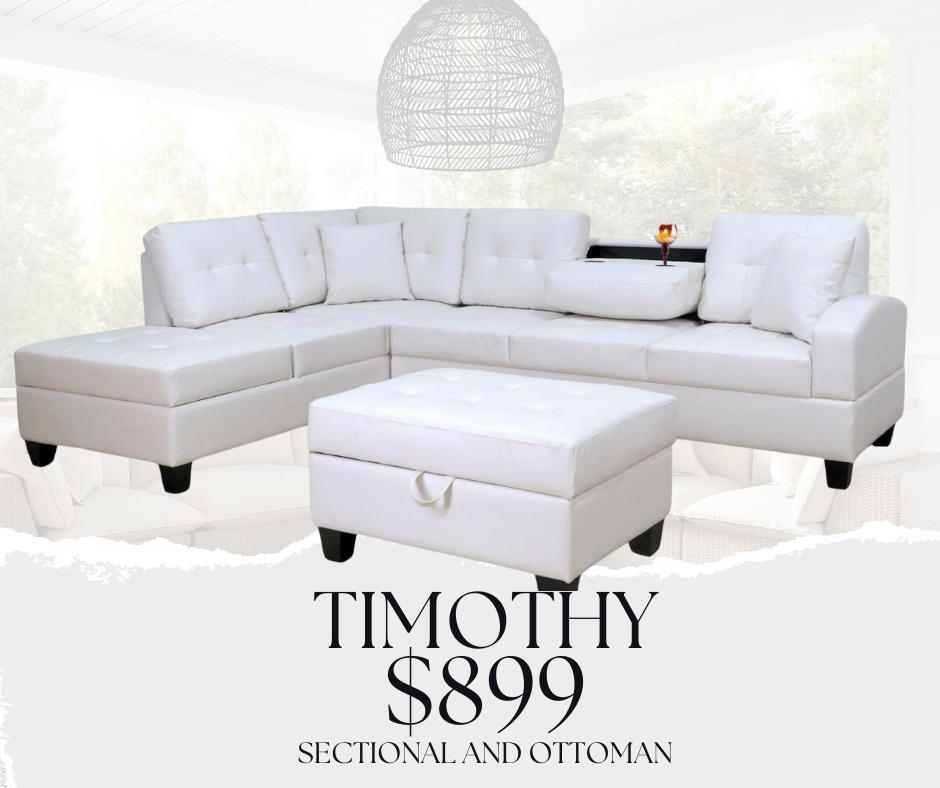 timothy sectional with free storage ottoman in white