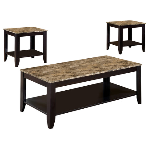 Bethany 3-piece Faux Marble Top Coffee Table Set CappuccinoBrown Faux Marble