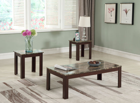 Sadie 3-piece Faux Marble Top Coffee Table Set BrownBrown Faux Marble