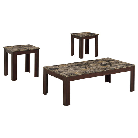 Sadie 3-piece Faux Marble Top Coffee Table Set BrownBrown Faux Marble
