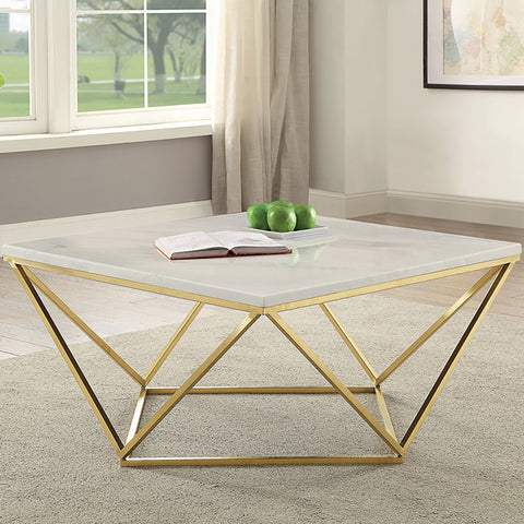 Brennan Square Faux Marble Top Coffee Table White and GoldWhite