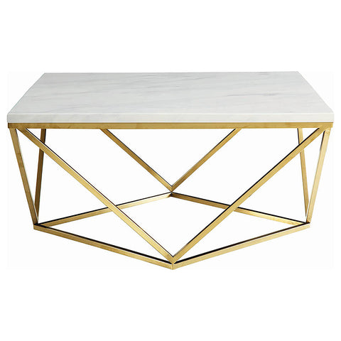 Brennan Square Faux Marble Top Coffee Table White and GoldWhite