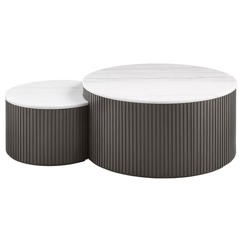 Leslie 2-Piece Round Marble Top Nesting Coffee Table Set Charcoal