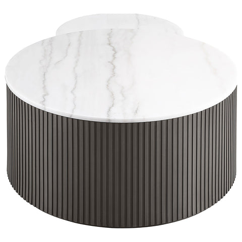 Leslie 2-Piece Round Marble Top Nesting Coffee Table Set Charcoal
