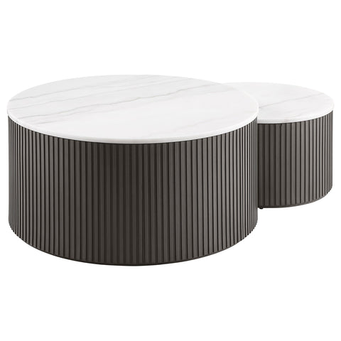 Leslie 2-Piece Round Marble Top Nesting Coffee Table Set Charcoal