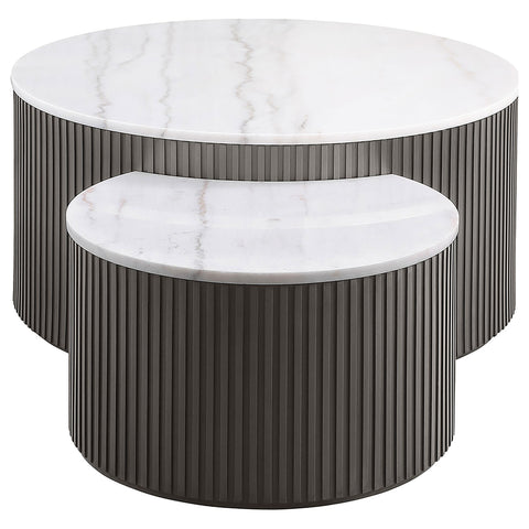 Leslie 2-Piece Round Marble Top Nesting Coffee Table Set Charcoal