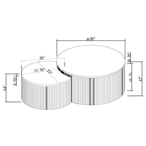 Leslie 2-Piece Round Marble Top Nesting Coffee Table Set Charcoal
