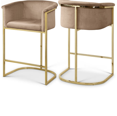 Marlow Beige Velvet Upholstered Counter Stool, 1 Piece