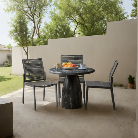 Linden 36" Black Marble Finish Concrete Indoor / Outdoor Dining Table, 1 Piece