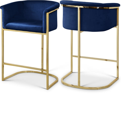 Marlow Navy Velvet Upholstered Counter Stool, 1 Piece