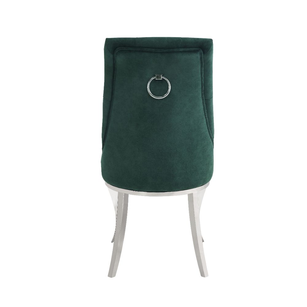 fergal side chair (set-2), green fabric & stainless steel