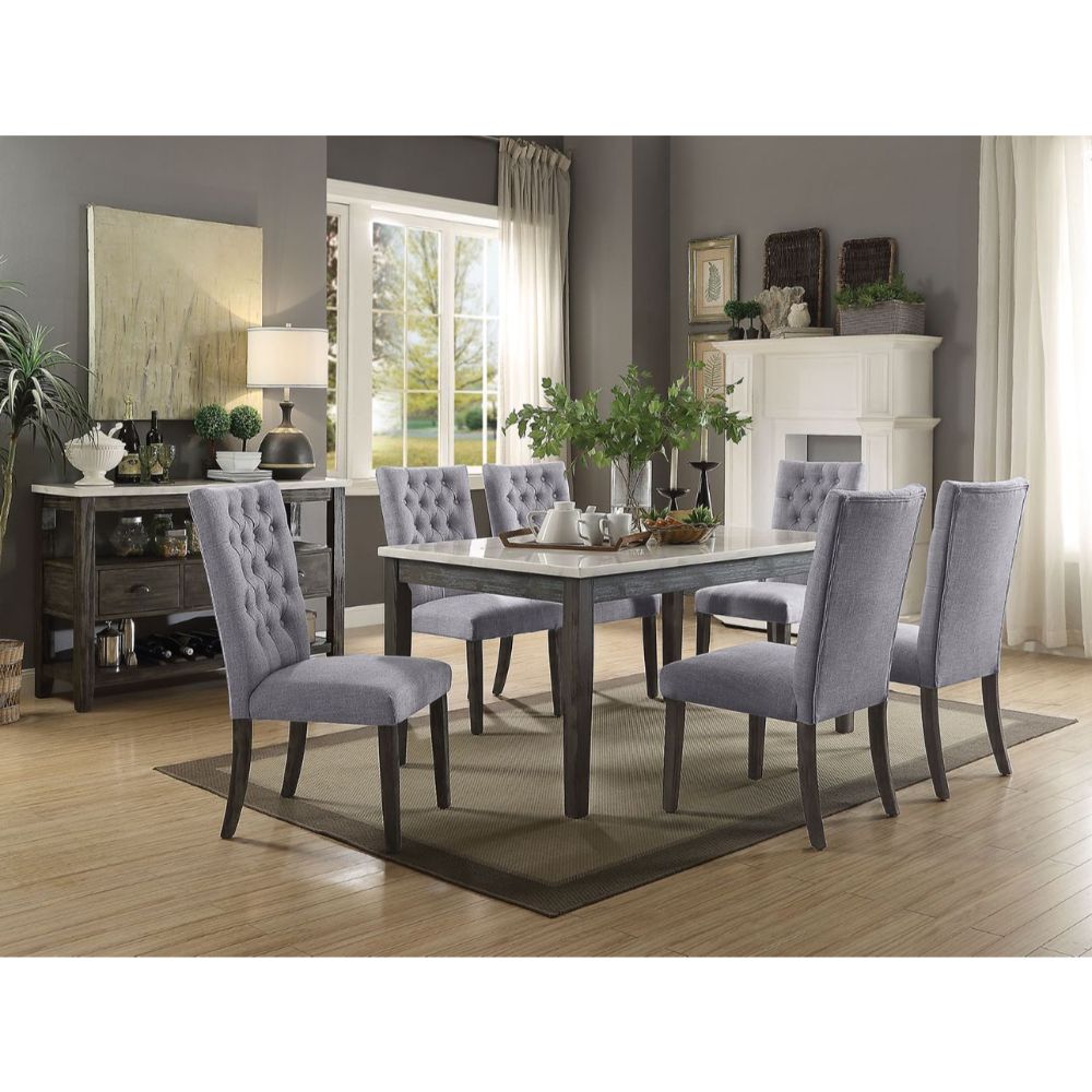 ferla dining table, white marble top & gray oak finish