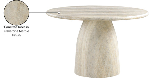 Linden 48.5" Natural Travertine Finish Concrete Indoor / Outdoor Dining Table, 1 Piece