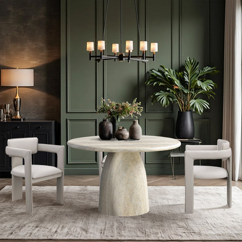 Linden 48.5" Natural Travertine Finish Concrete Indoor / Outdoor Dining Table, 1 Piece