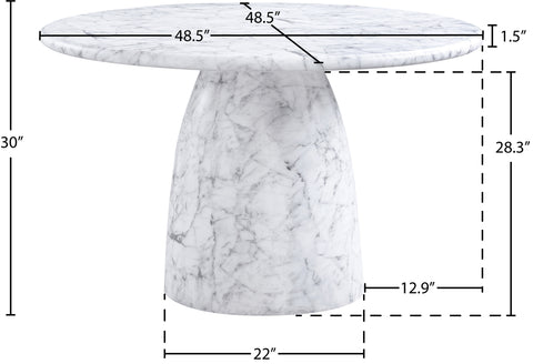 Linden 48.5" White Marble Finish Concrete Indoor / Outdoor Dining Table, 1 Piece