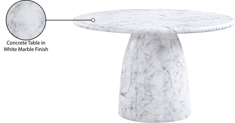 Linden 48.5" White Marble Finish Concrete Indoor / Outdoor Dining Table, 1 Piece