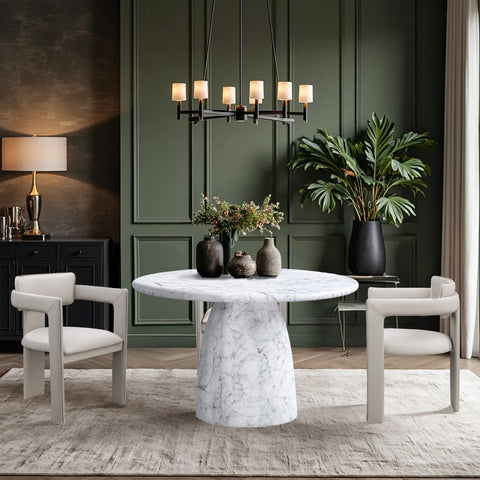 Linden 48.5" White Marble Finish Concrete Indoor / Outdoor Dining Table, 1 Piece