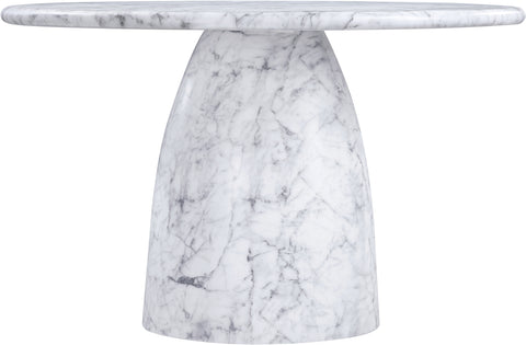 Linden 48.5" White Marble Finish Concrete Indoor / Outdoor Dining Table, 1 Piece