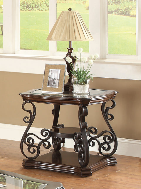 Rubeus 1-shelf Glass Top Rectangular End Table Deep MerlotDark Merlot