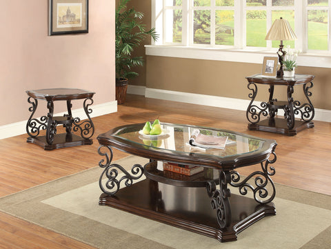 Breckenridge 3-piece Glass Top Coffee and End Table Set Dark Merlot