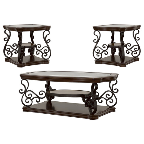 Breckenridge 3-piece Glass Top Coffee and End Table Set Dark Merlot