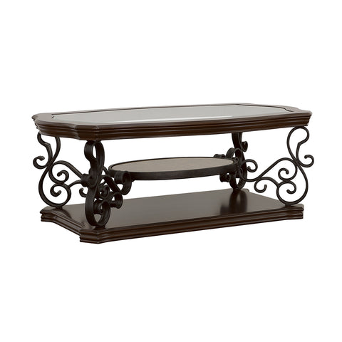 Rubeus 1-shelf Glass Top Rectangular Coffee Table Deep MerlotDark Merlot